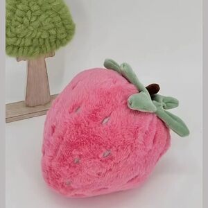 Plush Pink Strawberry Accent Pillow Toy